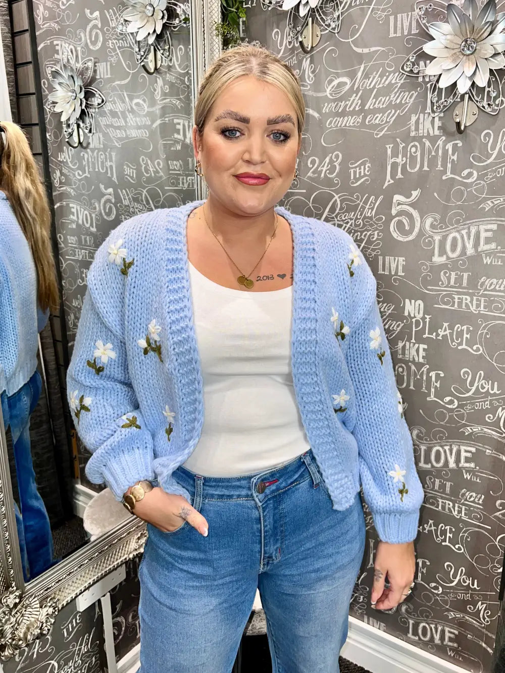 Niamh Flower Knit Cardigan LIGHT BLUE - Knitwear