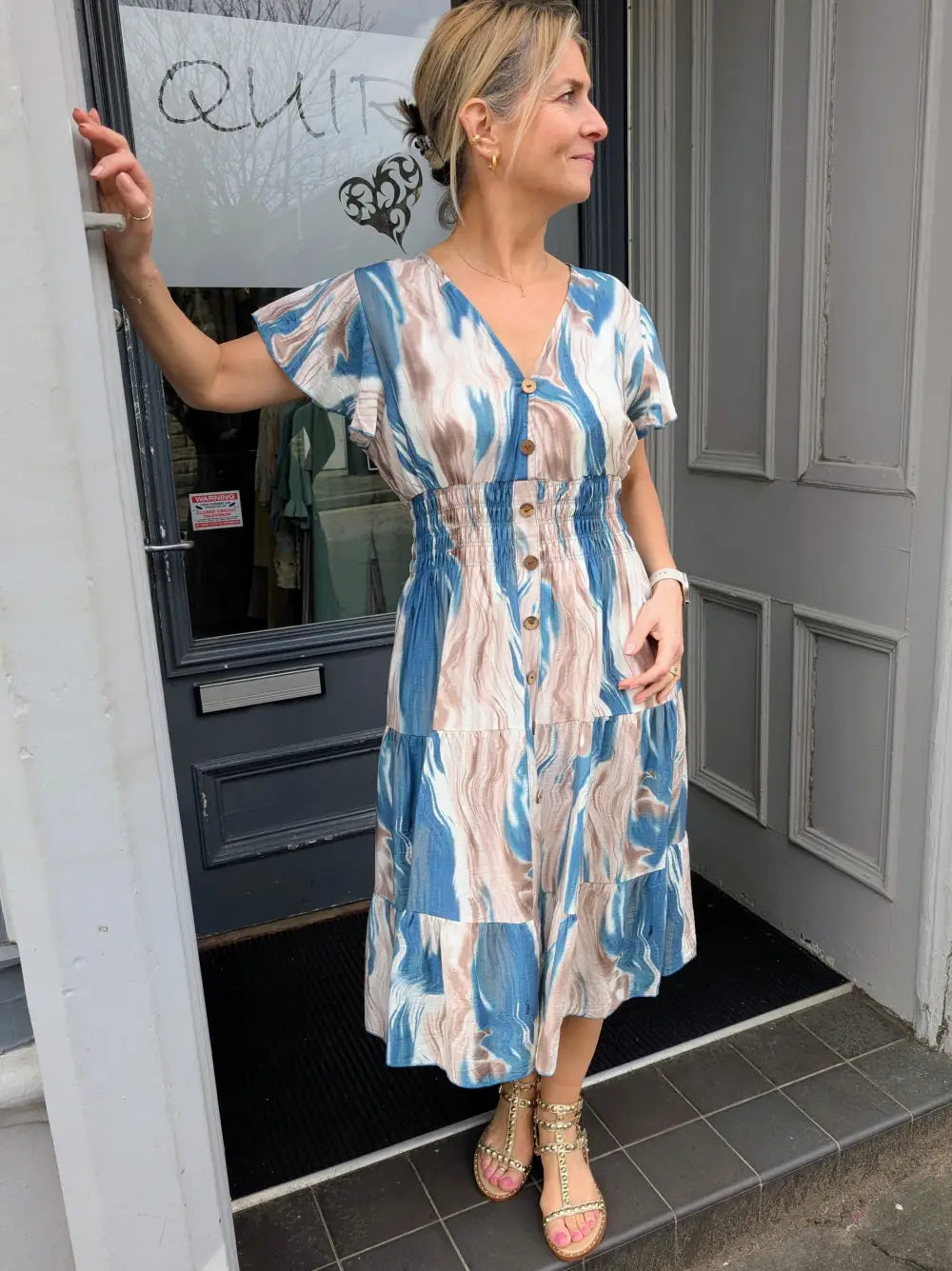 Niki Abstract Swirl Midi Dress TEAL