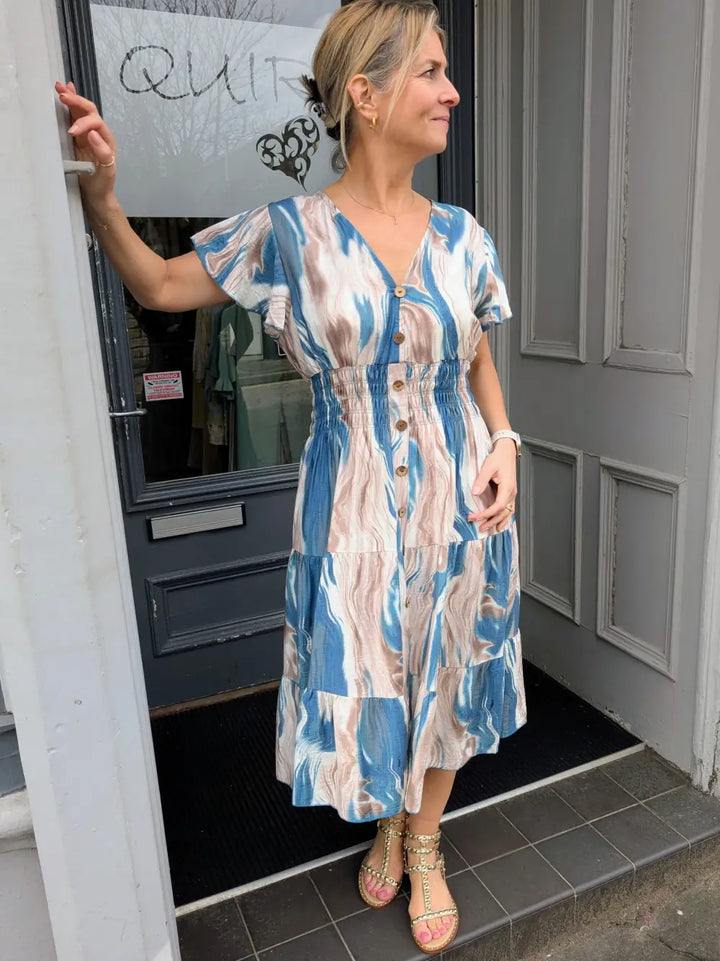 Niki Abstract Swirl Midi Dress TEAL