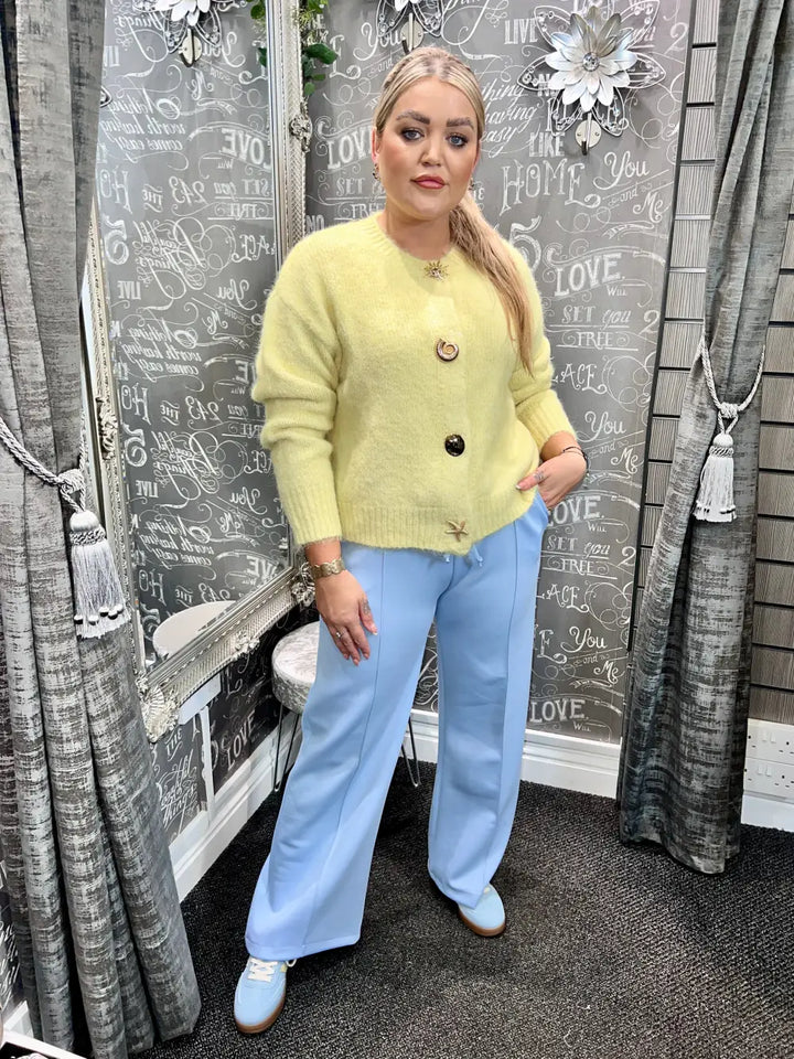 Olivia Gold Button Design Cardigan LEMON - Knitwear