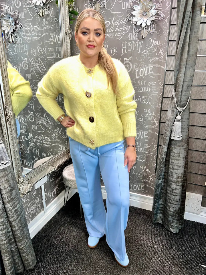 Olivia Gold Button Design Cardigan LEMON - Knitwear