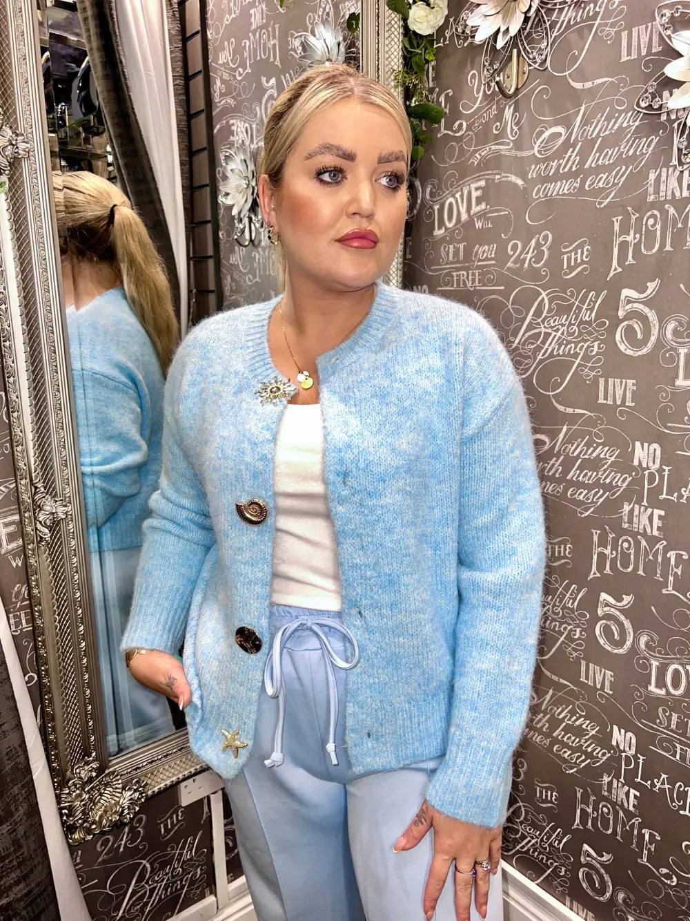 Olivia Gold Button Design Cardigan LIGHT BLUE