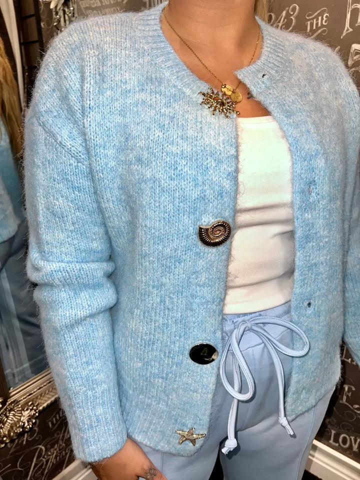 Olivia Gold Button Design Cardigan LIGHT BLUE