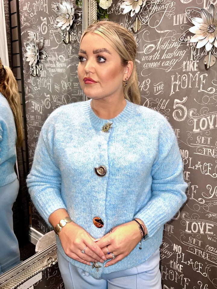Olivia Gold Button Design Cardigan LIGHT BLUE