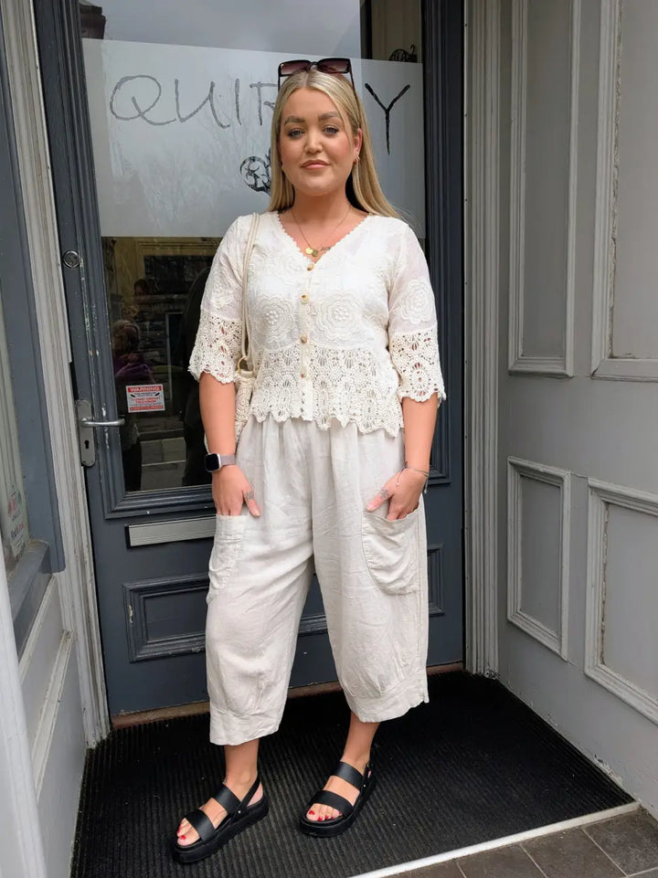 Olivia Linen Cropped Trousers BEIGE