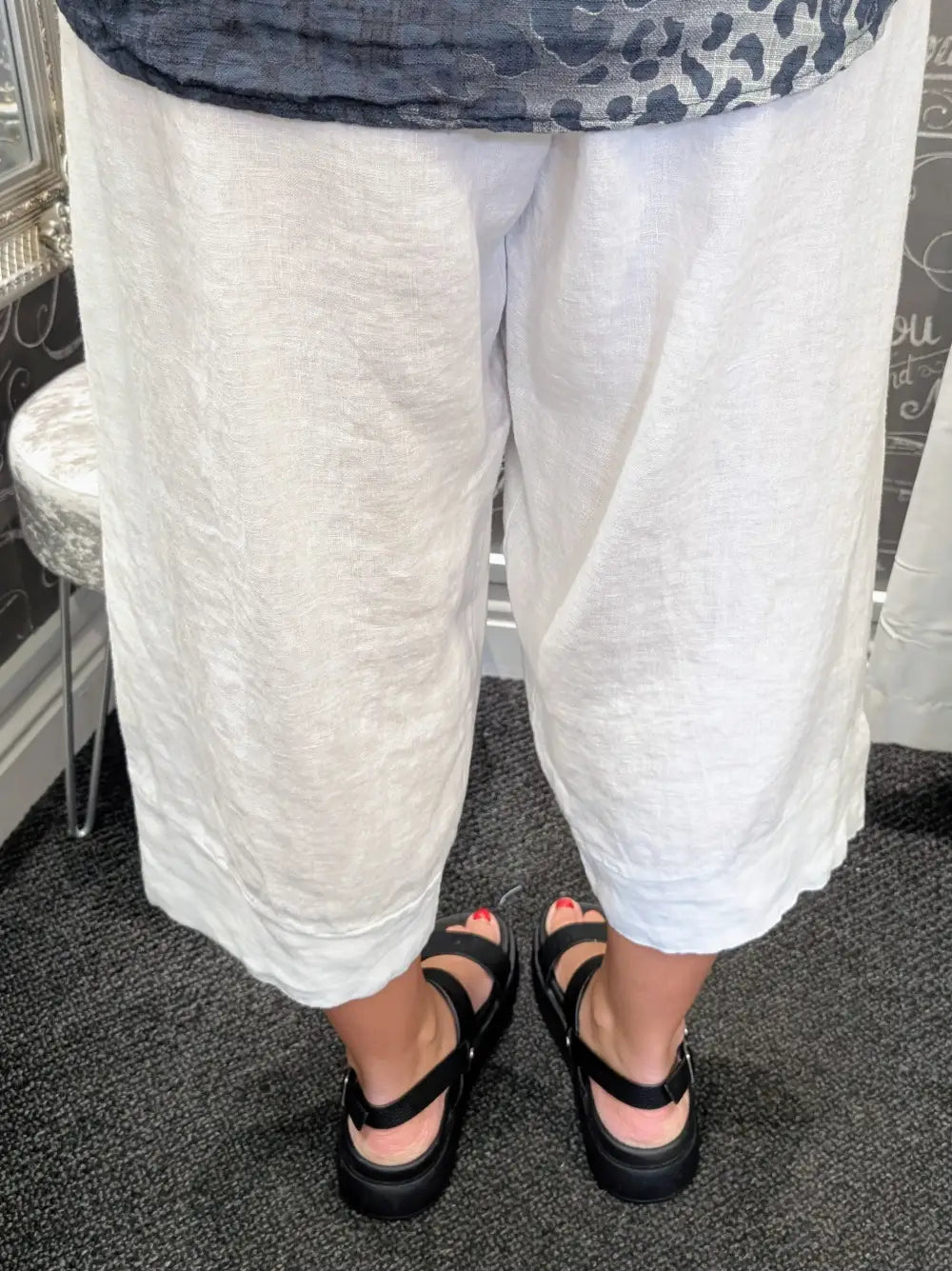 Olivia Linen Cropped Trousers WHITE