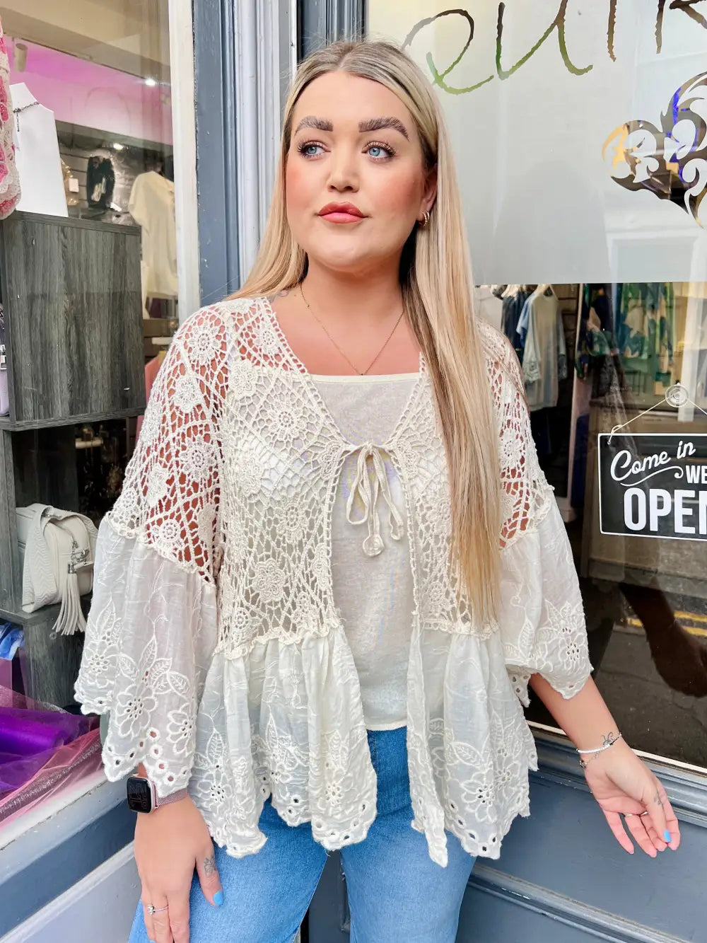 Orla Lacey Tie Cardigan BEIGE - Knitwear