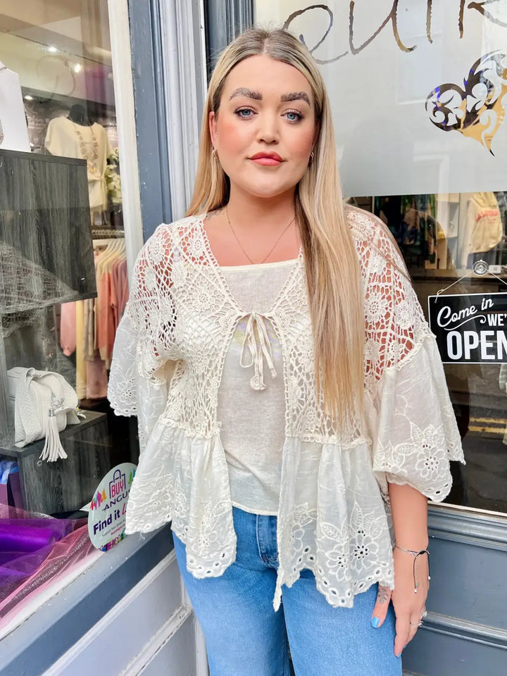 Orla Lacey Tie Cardigan BEIGE - Knitwear