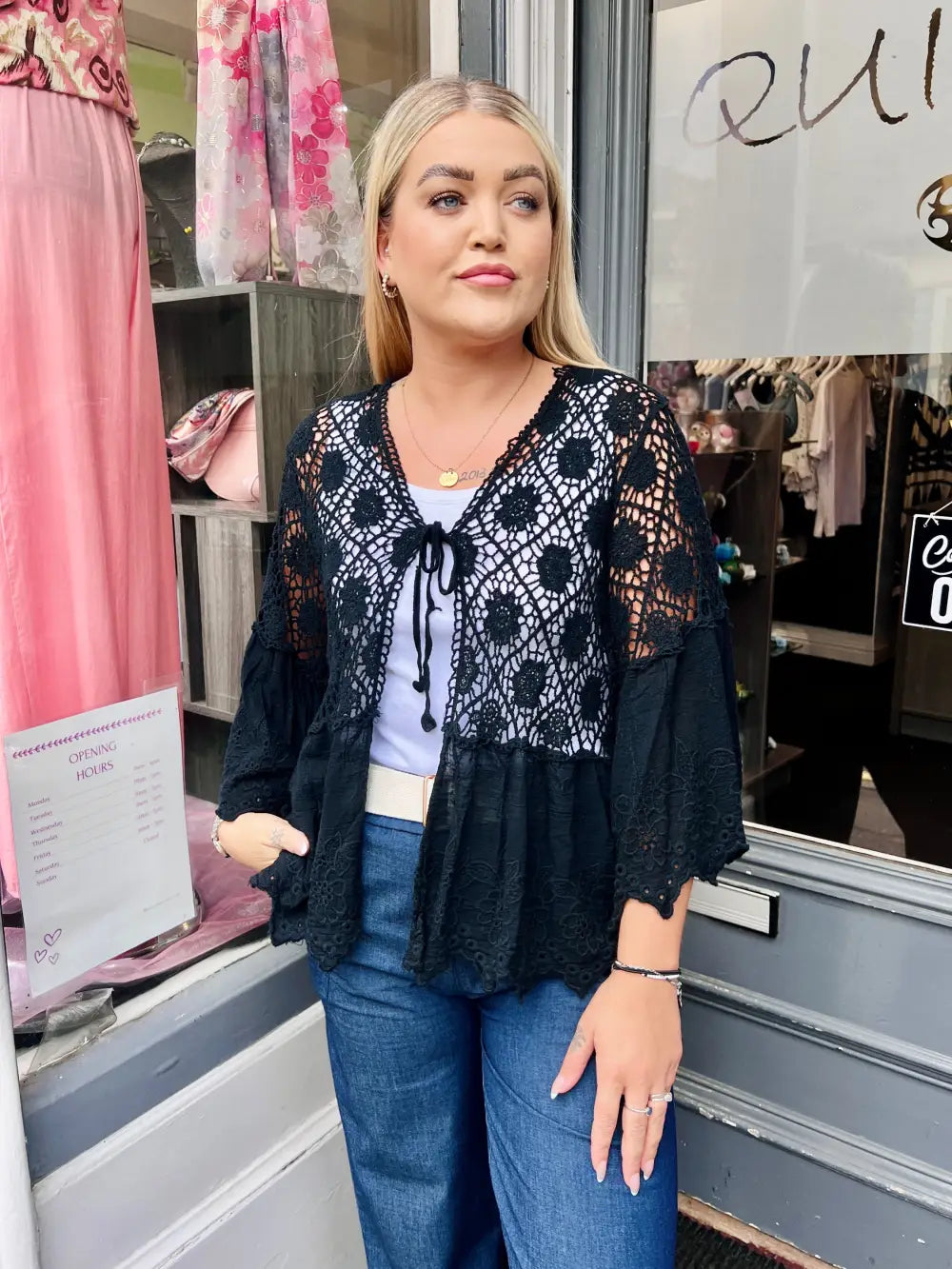 Orla Lacey Tie Cardigan BLACK