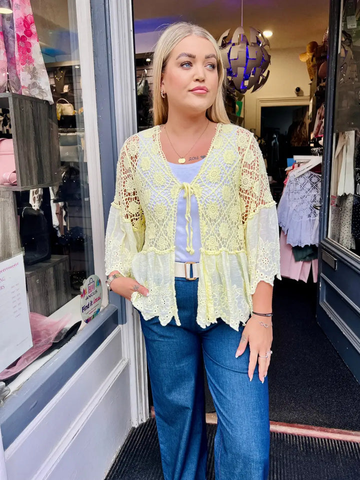 Orla Lacey Tie Cardigan LEMON