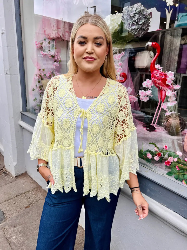 Orla Lacey Tie Cardigan LEMON