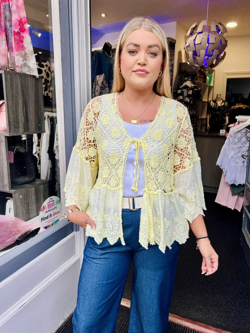 Orla Lacey Tie Cardigan LEMON