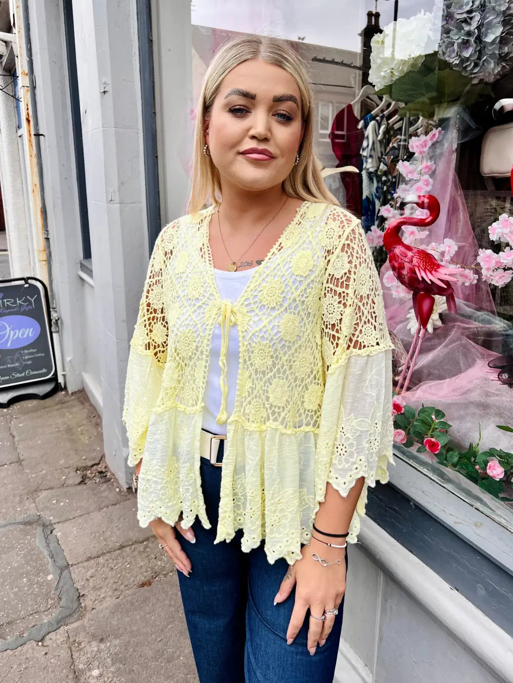 Orla Lacey Tie Cardigan LEMON