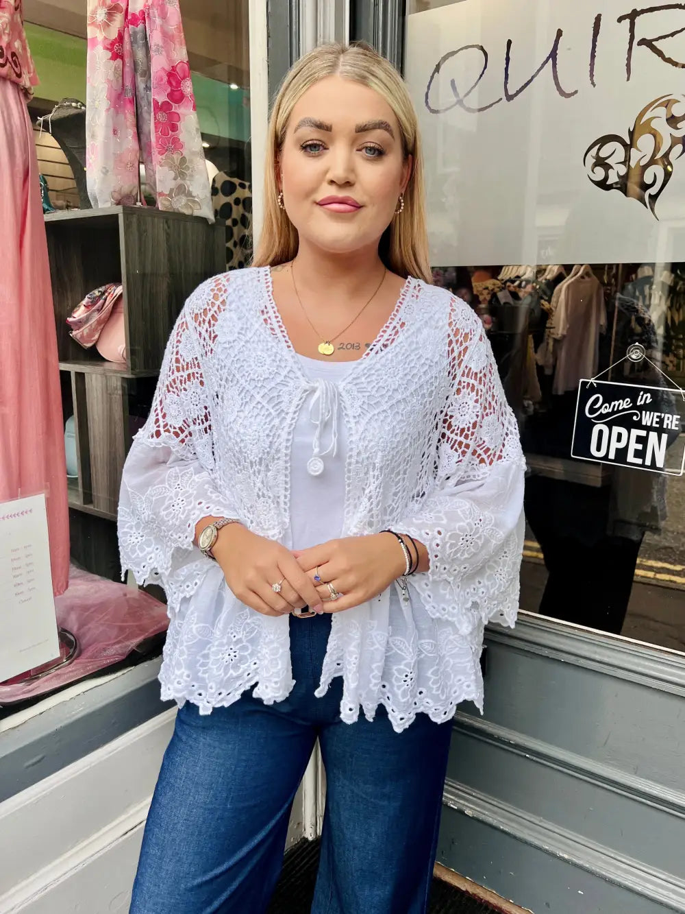 Orla Lacey Tie Cardigan WHITE