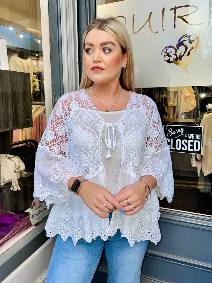 Orla Lacey Tie Cardigan WHITE - Knitwear