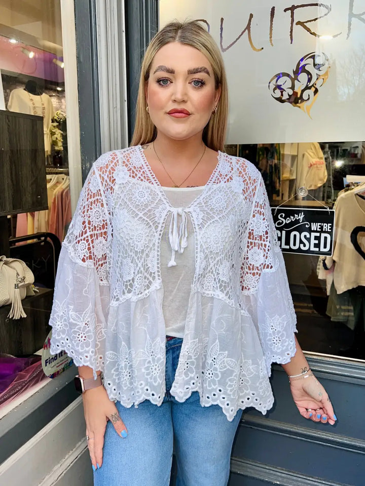 Orla Lacey Tie Cardigan WHITE - Knitwear