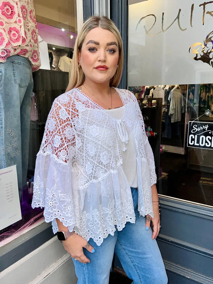 Orla Lacey Tie Cardigan WHITE - Knitwear