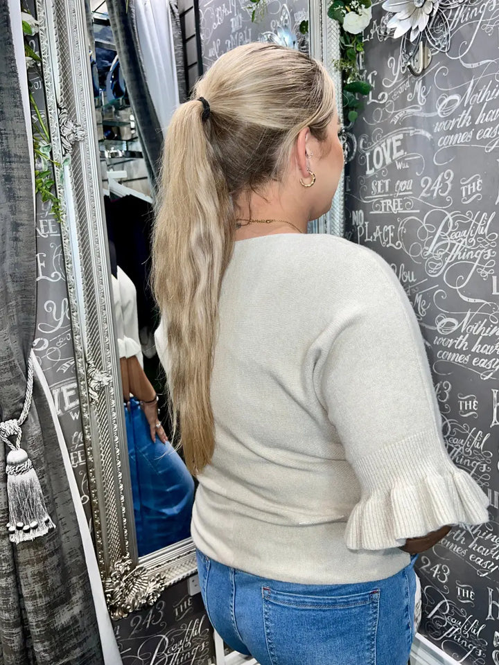 Paige Frill Sleeve Knit BEIGE