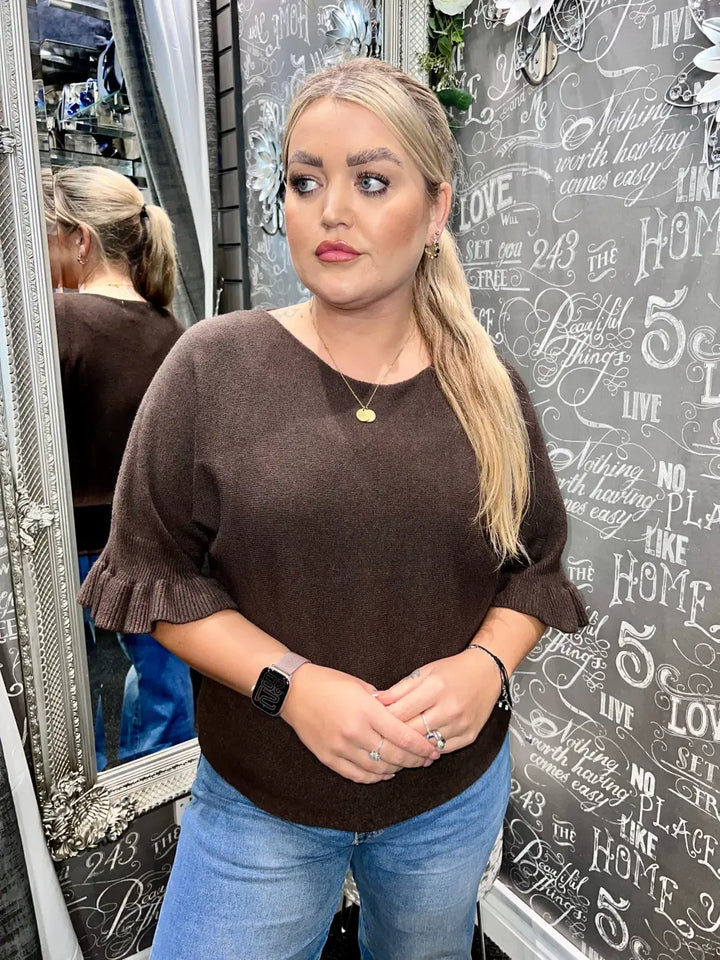 Paige Frill Sleeve Knit CHOCOLATE