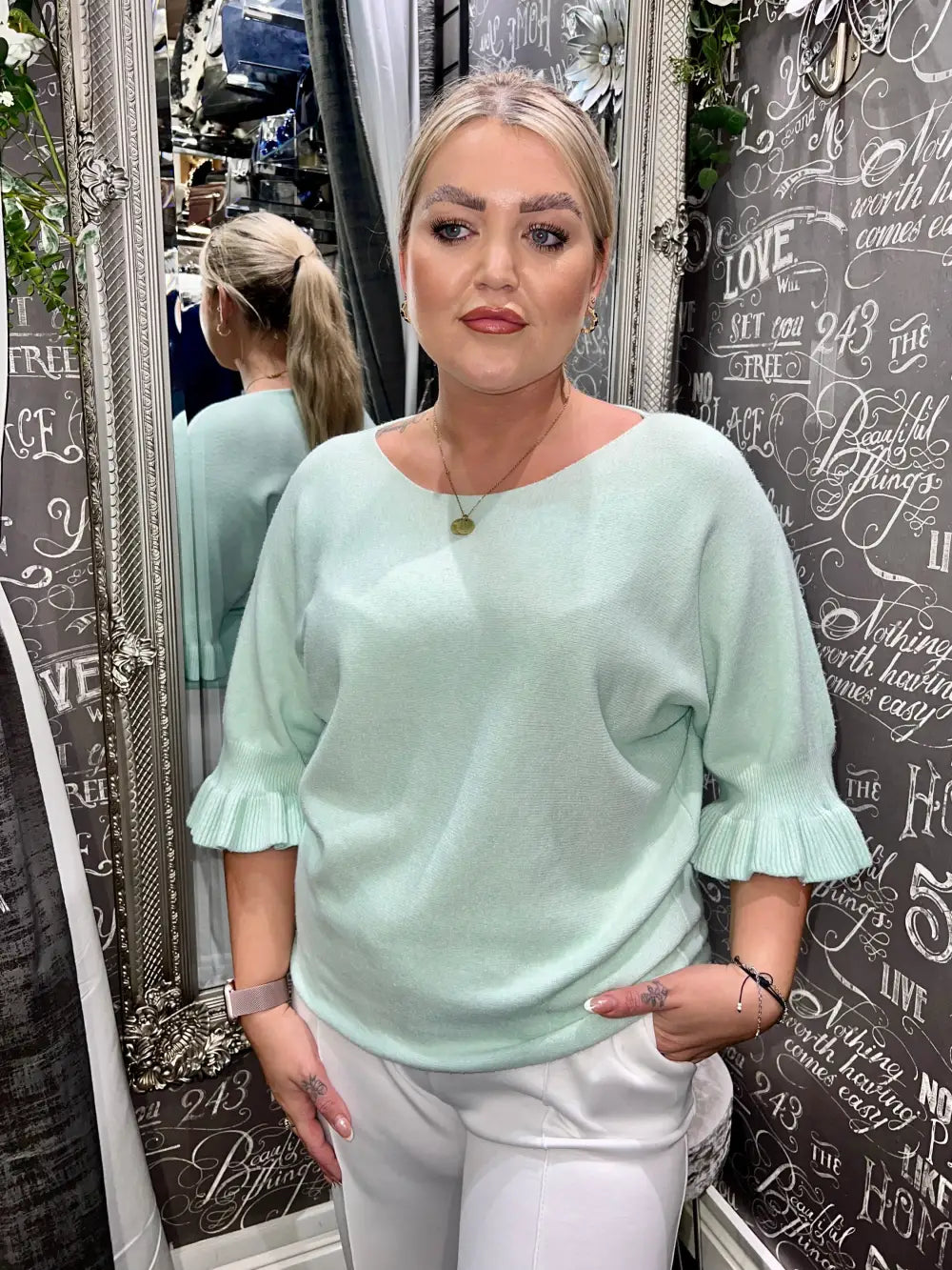 Paige Frill Sleeve Knit MINT