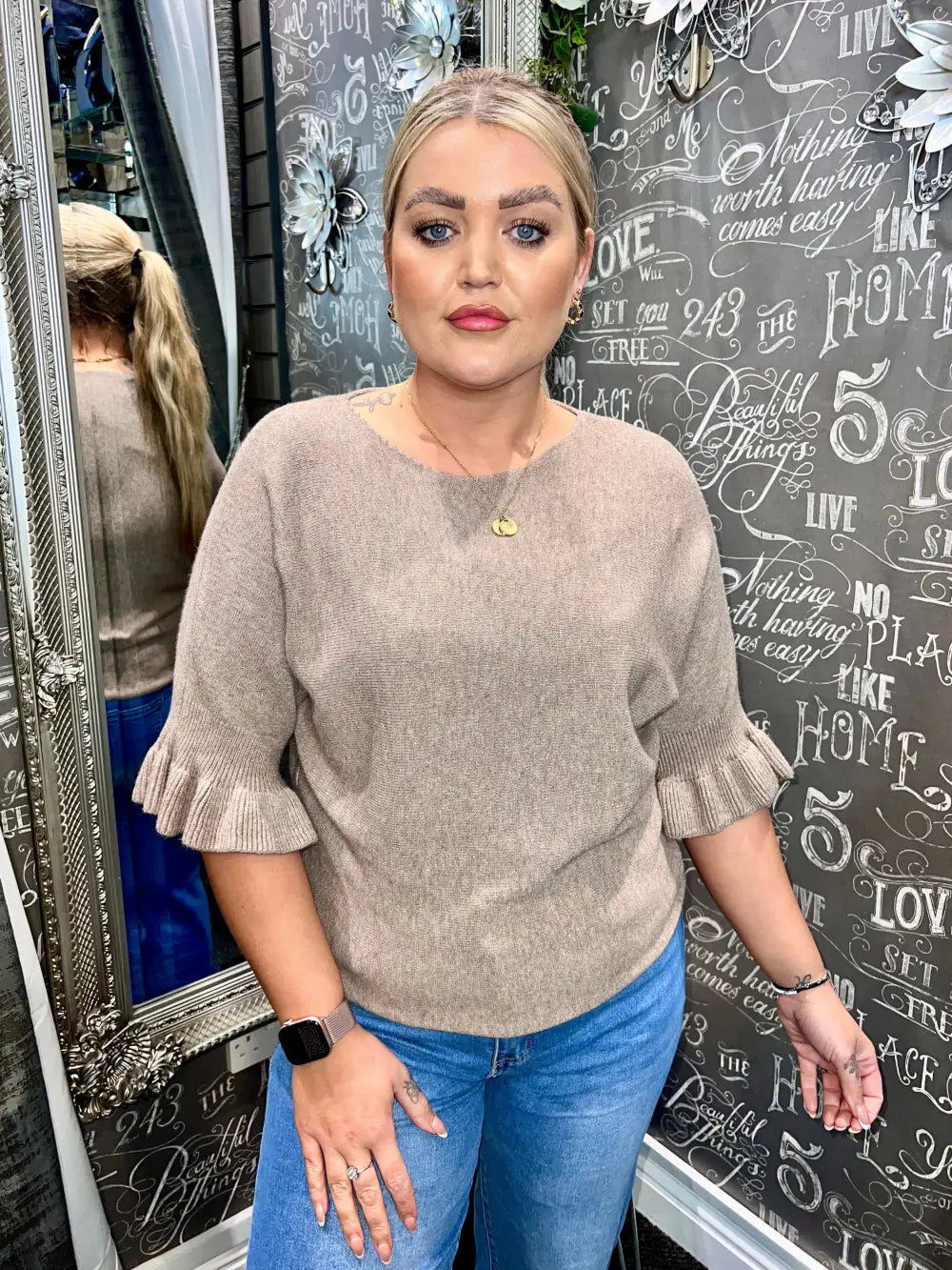 Paige Frill Sleeve Knit MOCHA