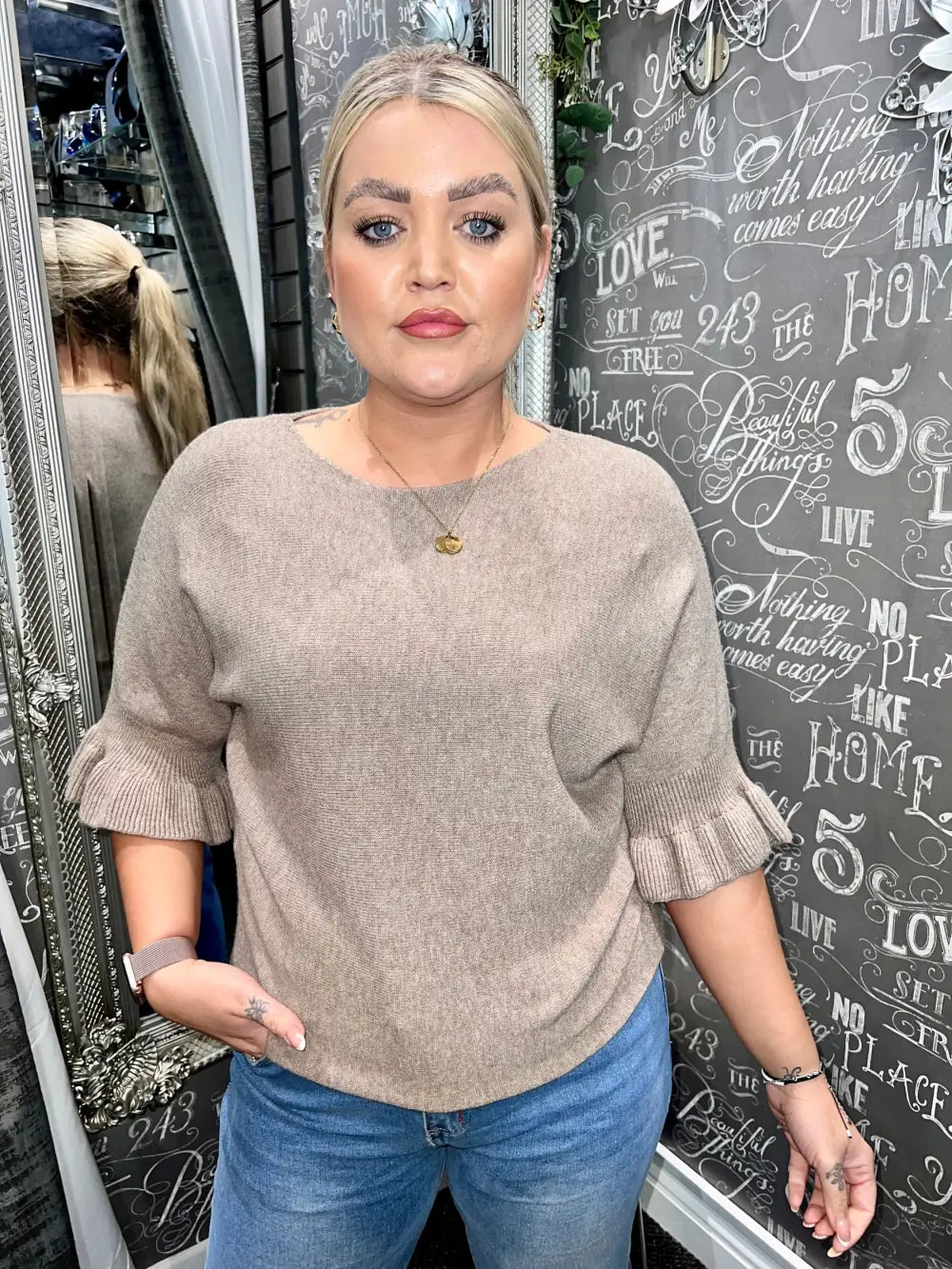 Paige Frill Sleeve Knit MOCHA