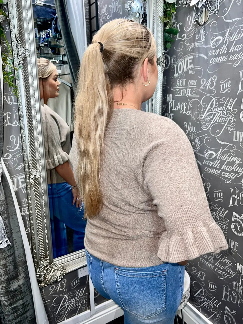 Paige Frill Sleeve Knit MOCHA