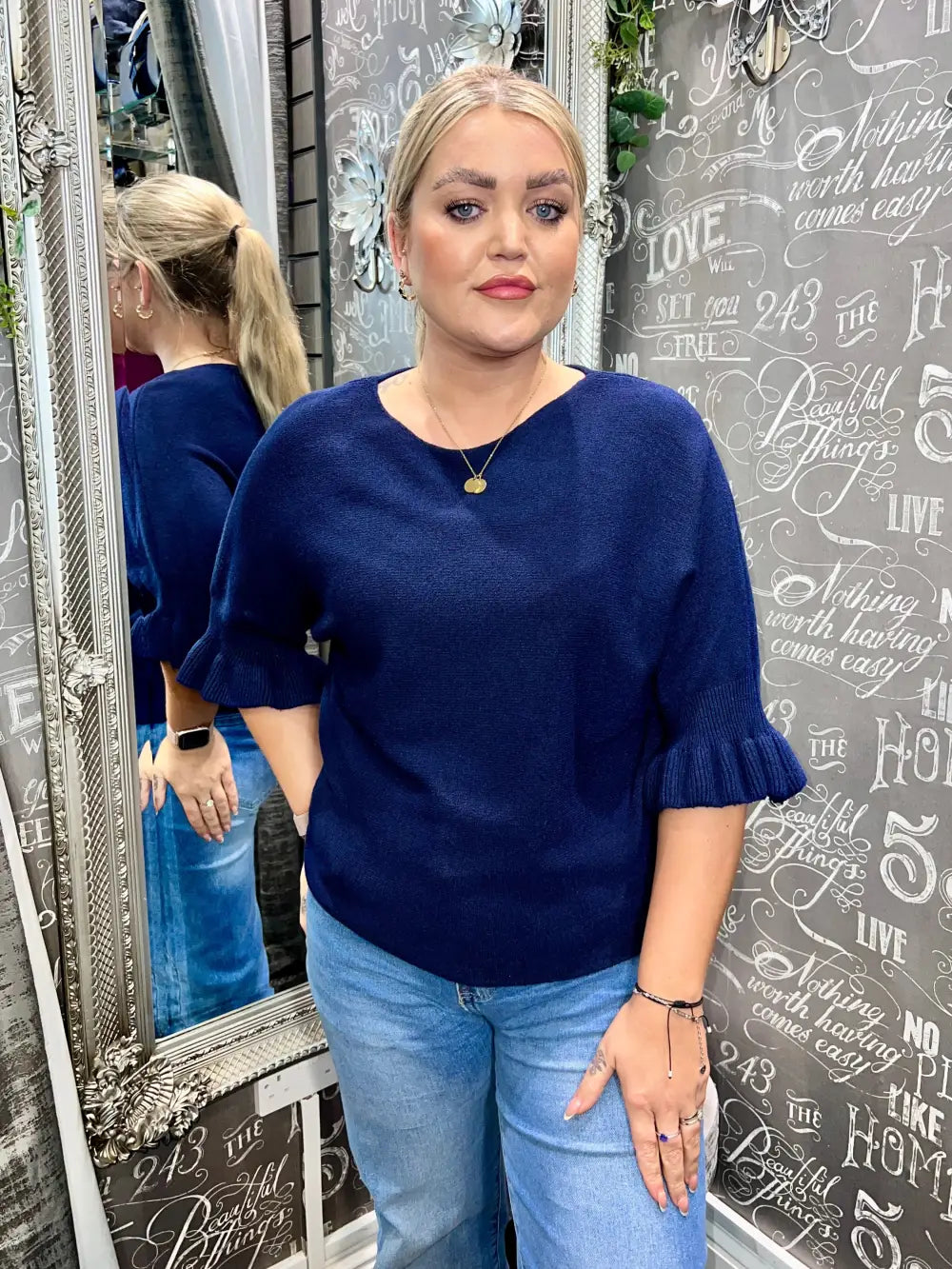 Paige Frill Sleeve Knit NAVY