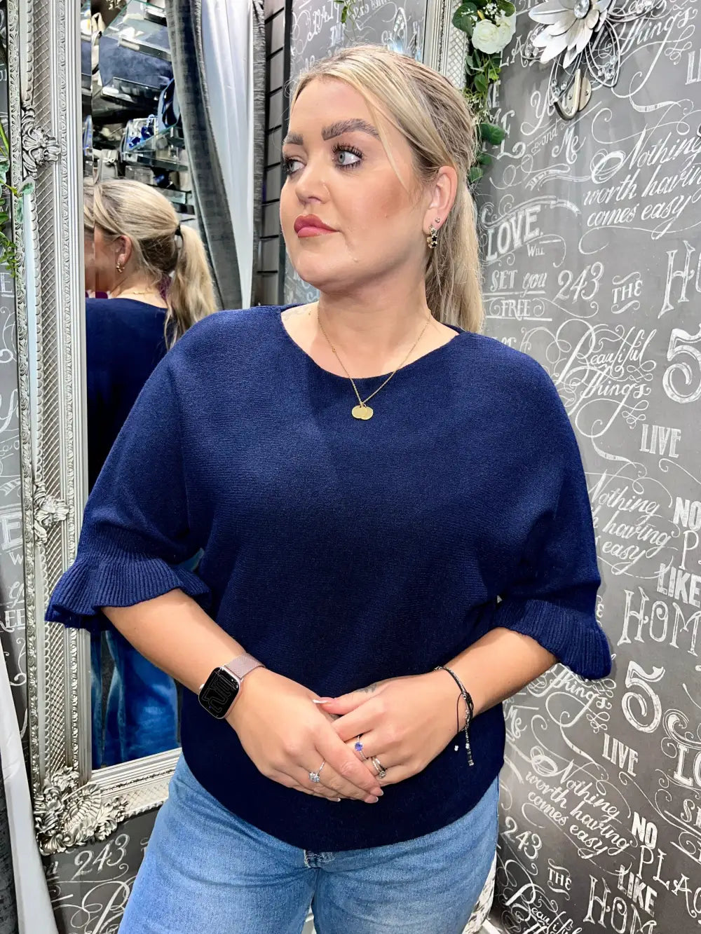 Paige Frill Sleeve Knit NAVY