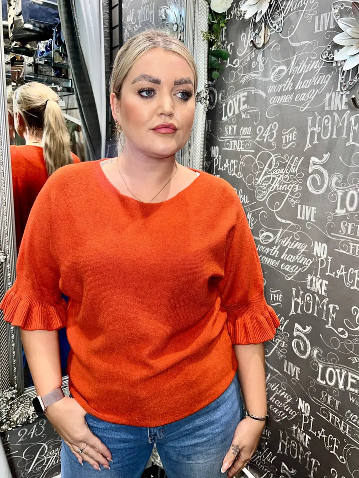 Paige Frill Sleeve Knit RUST