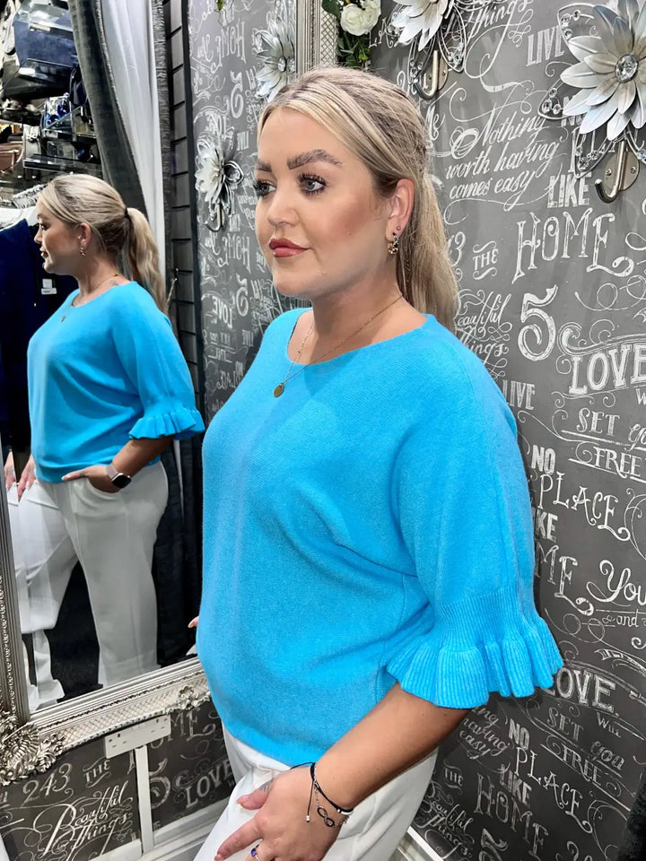 Paige Frill Sleeve Knit TURQUOISE