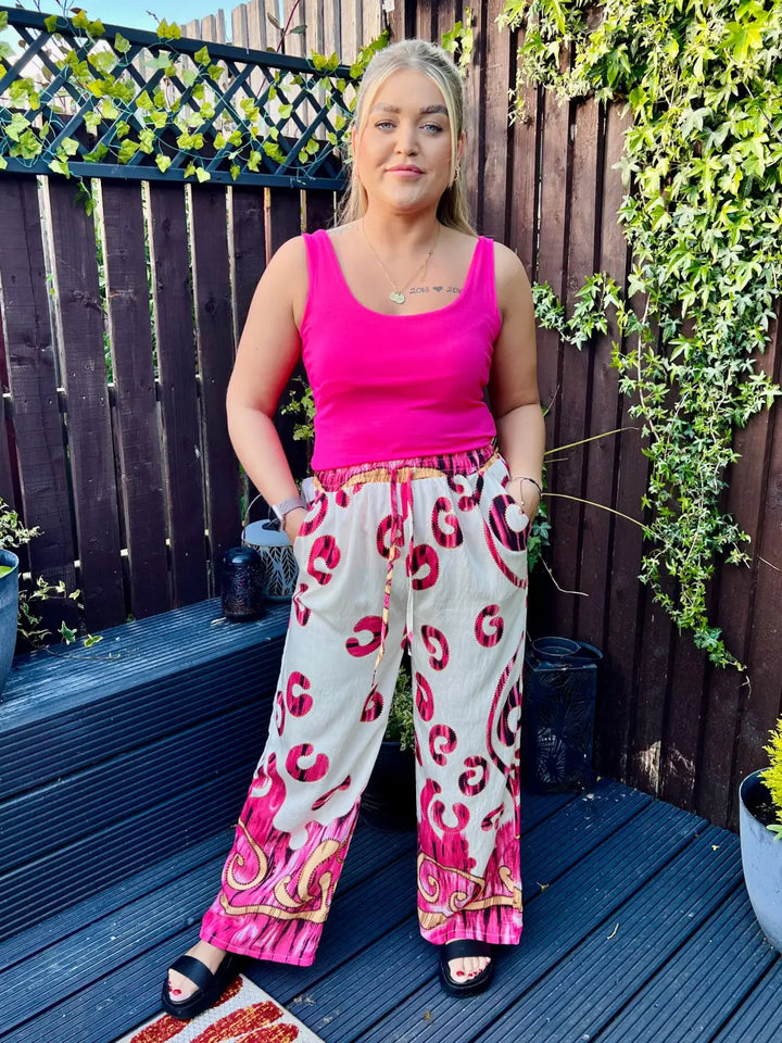 Paisley Printed Wide Leg Trousers CERISE