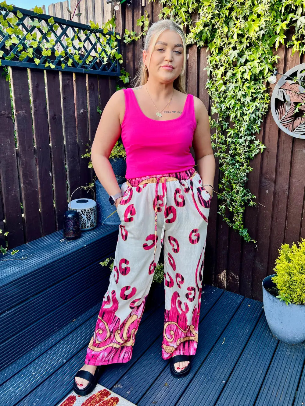 Paisley Printed Wide Leg Trousers CERISE