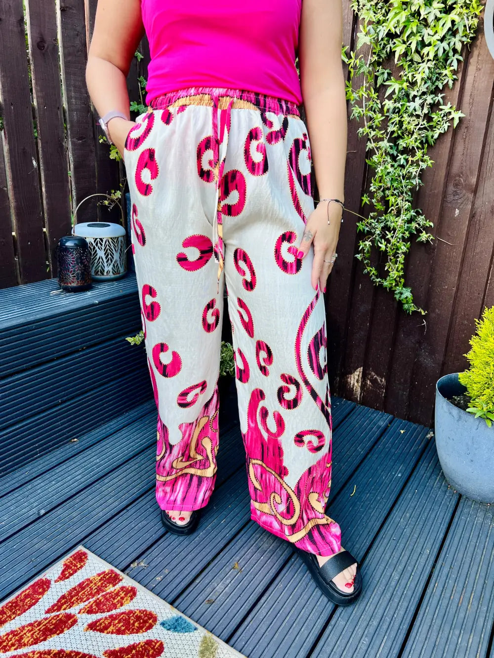 Paisley Printed Wide Leg Trousers CERISE