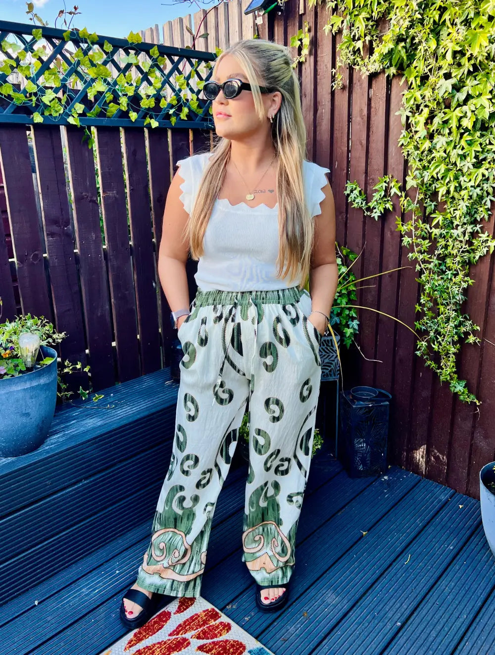 Paisley Printed Wide Leg Trousers KHAKI