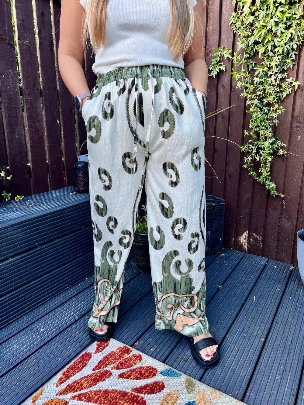 Paisley Printed Wide Leg Trousers KHAKI
