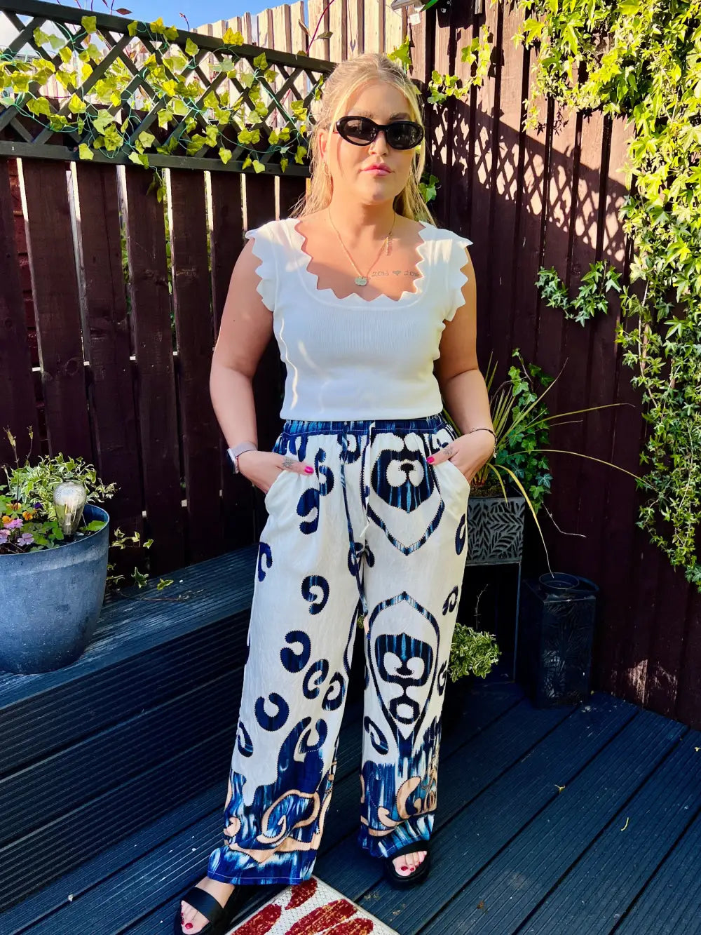 Paisley Printed Wide Leg Trousers NAVY