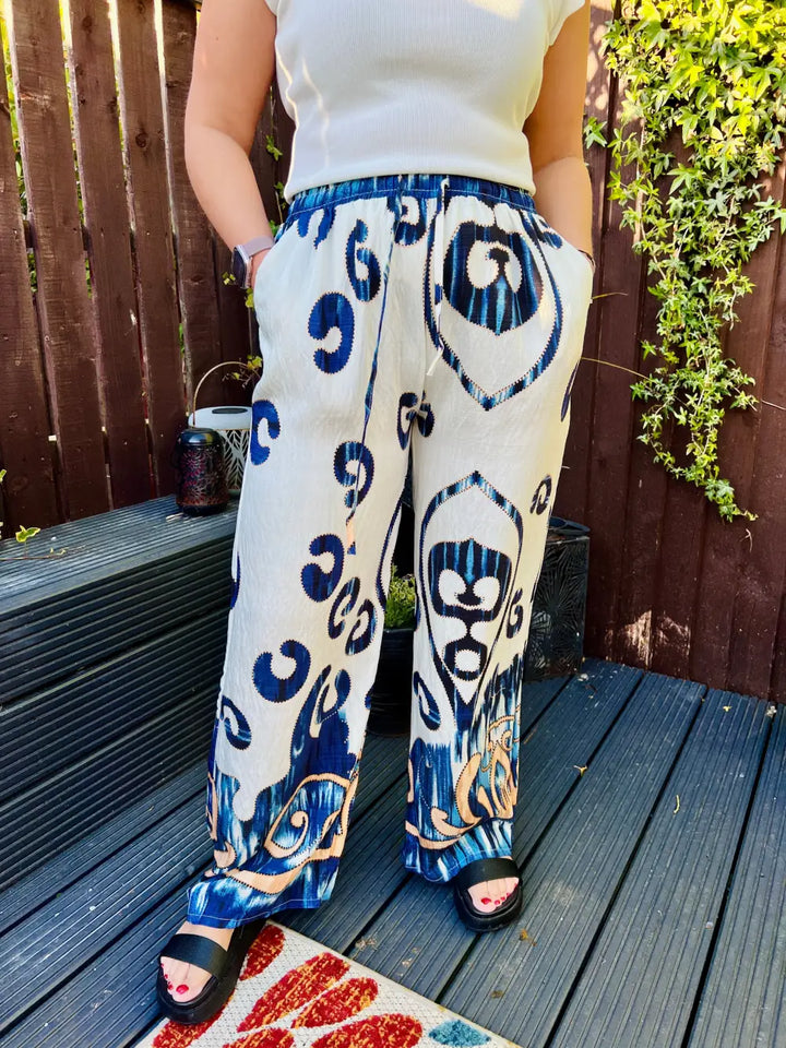 Paisley Printed Wide Leg Trousers NAVY