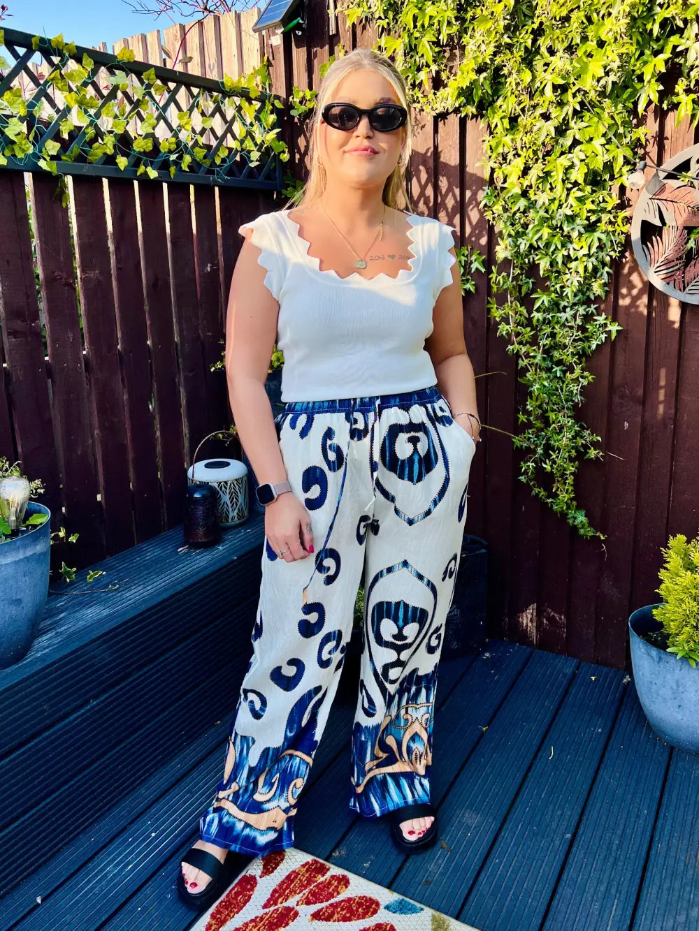 Paisley Printed Wide Leg Trousers NAVY