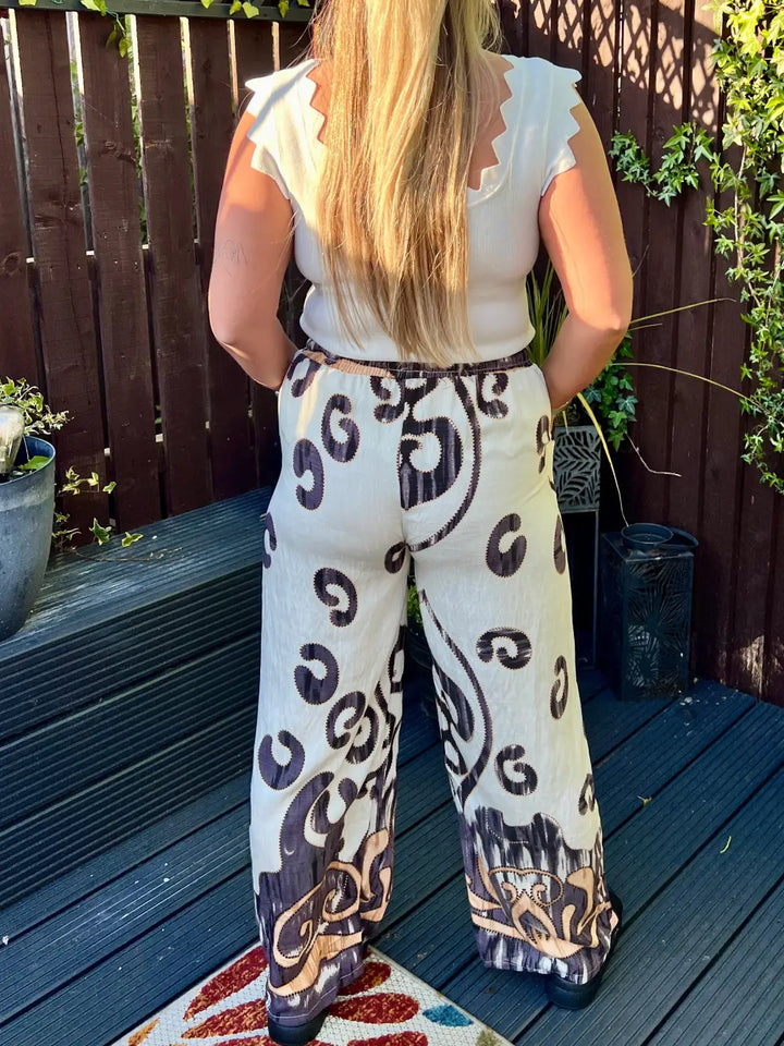 Paisley Printed Wide Leg Trousers PURPLE