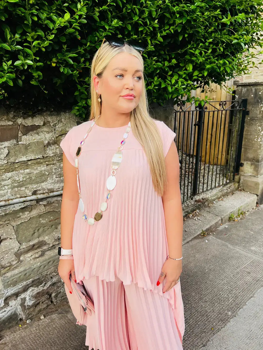 Hallie Hi-Low Pleated Top LIGHT PINK