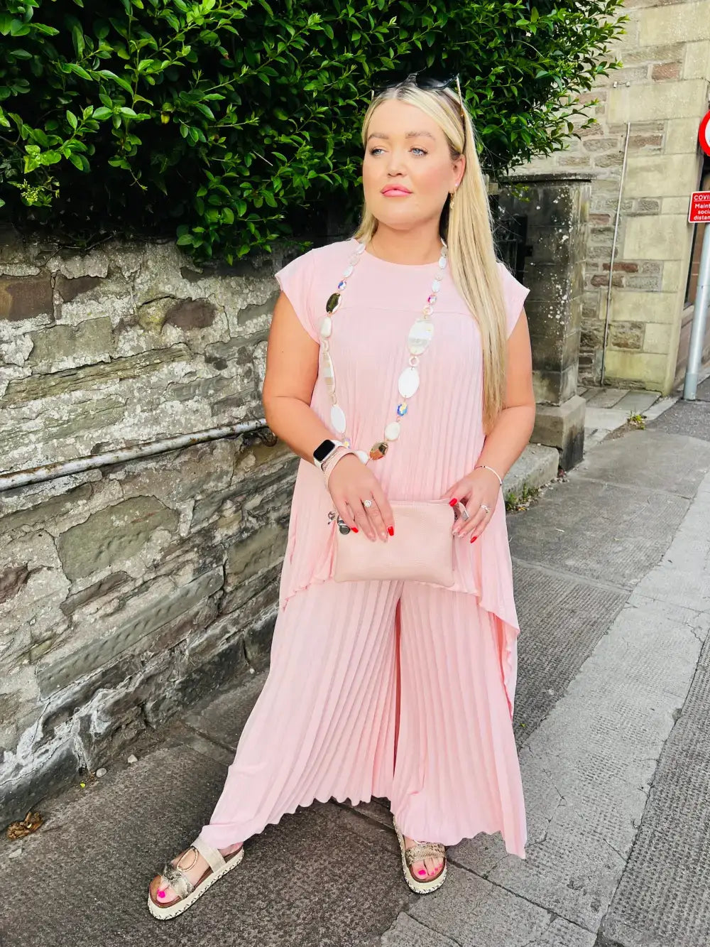 Hallie Pleated Wide Leg Trousers LIGHT PINK