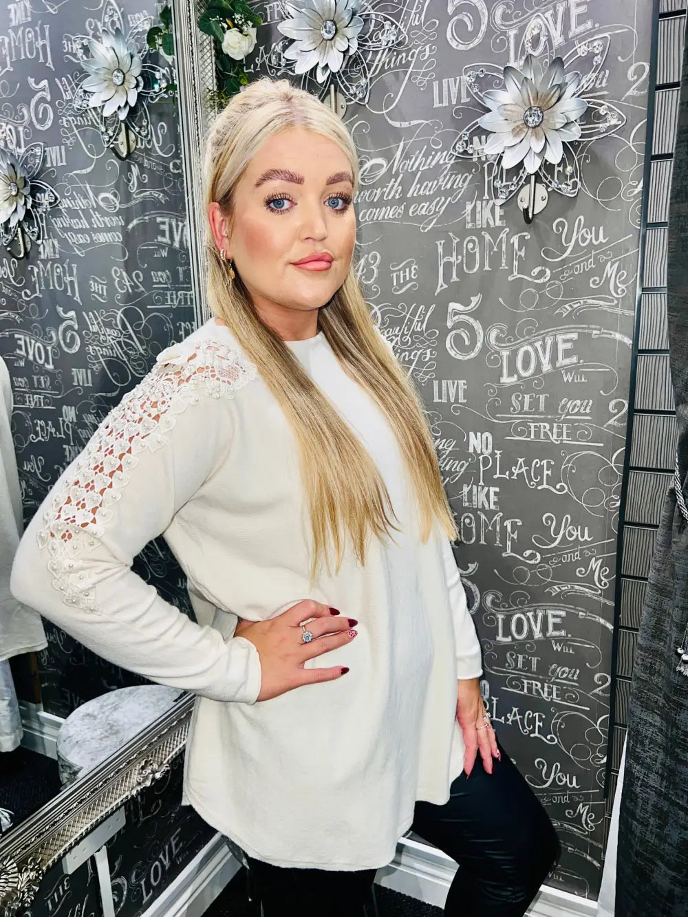 Pearl Lace Shoulder Jumper CREAM