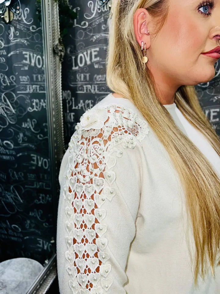 Pearl Lace Shoulder Jumper CREAM