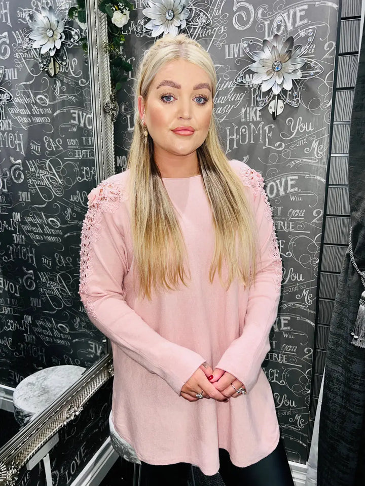 Pearl Lace Shoulder Jumper LIGHT PINK