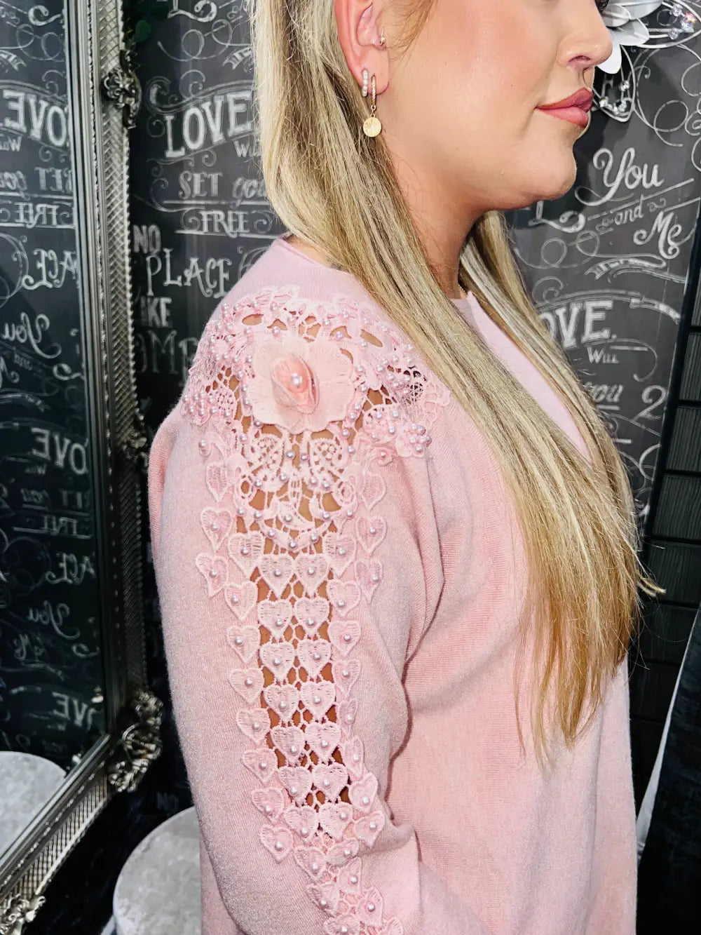 Pearl Lace Shoulder Jumper LIGHT PINK