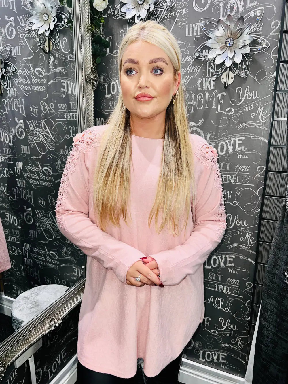 Pearl Lace Shoulder Jumper LIGHT PINK