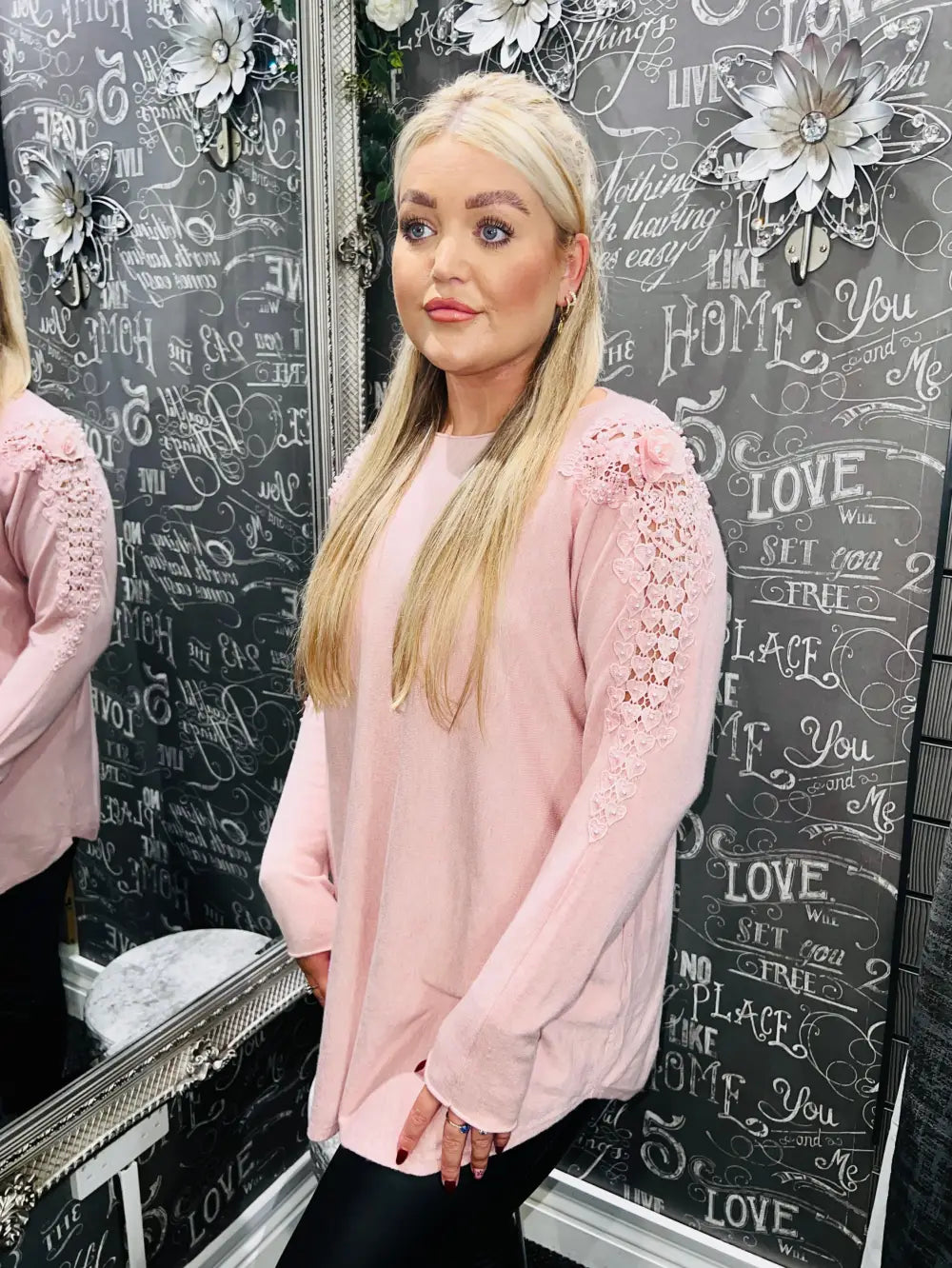 Pearl Lace Shoulder Jumper LIGHT PINK