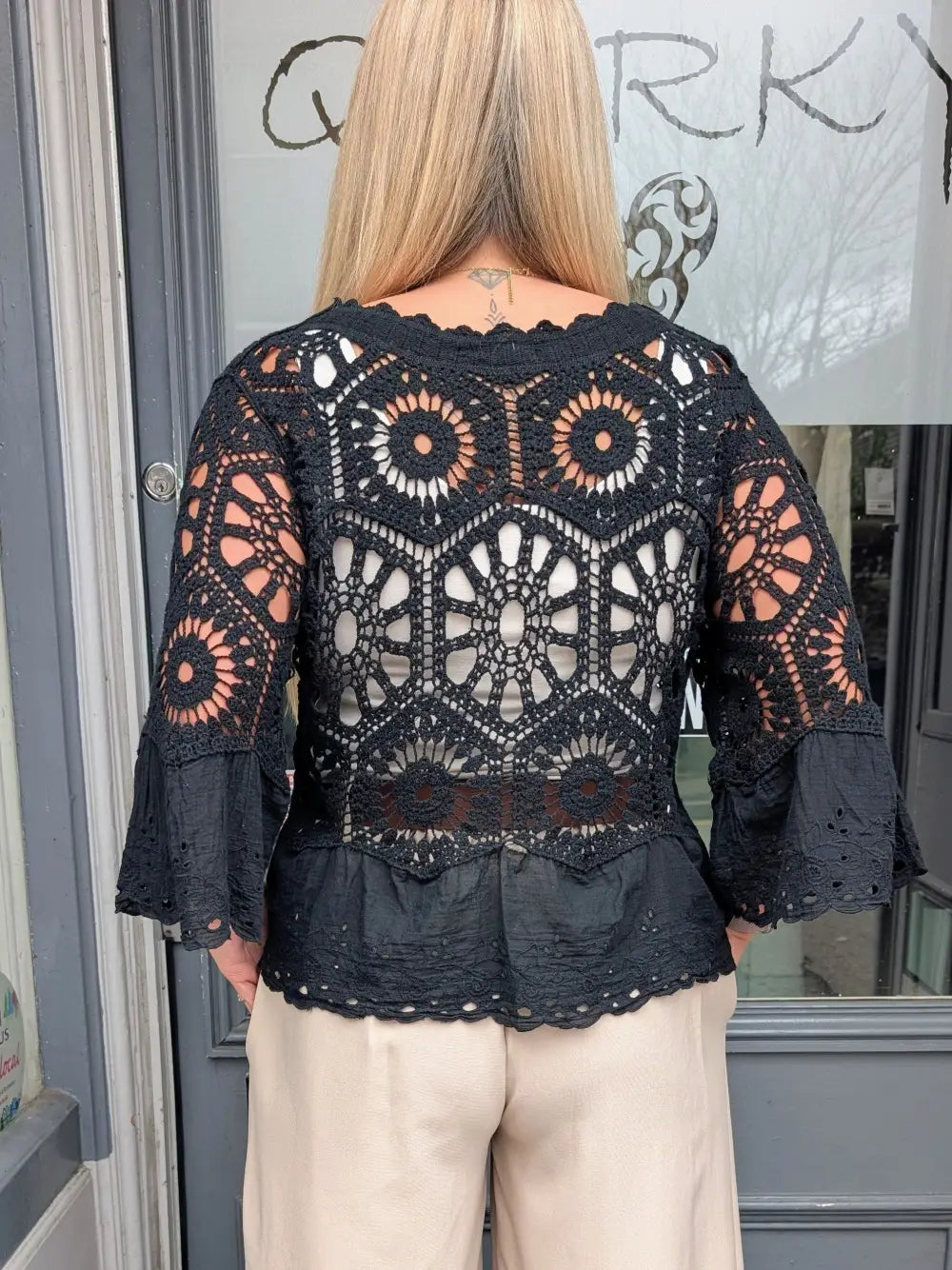 Phoebe Crochet Cardigan BLACK