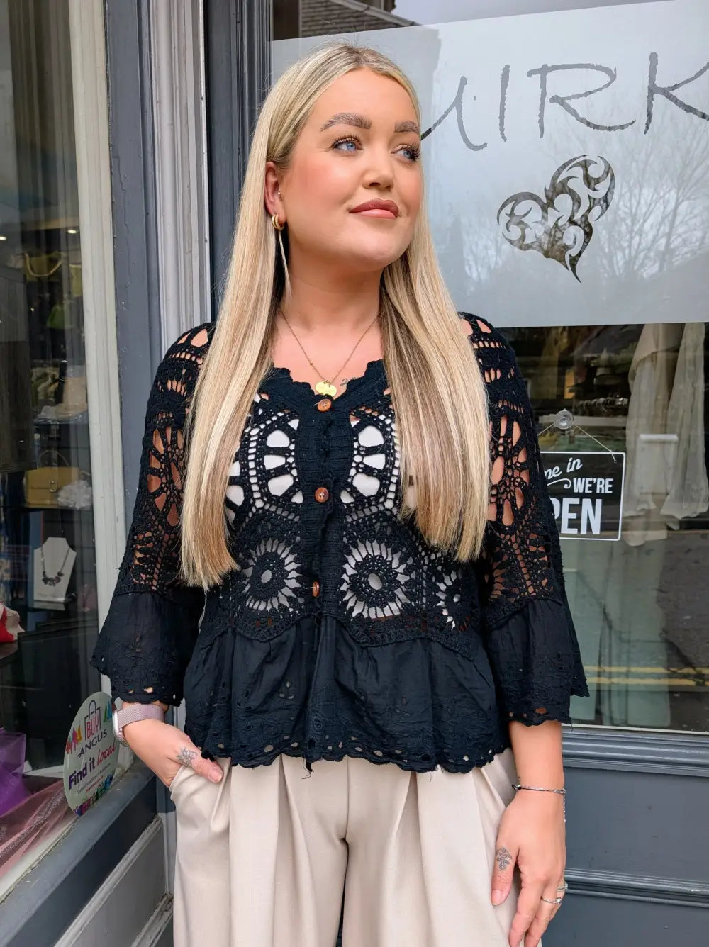 Phoebe Crochet Cardigan BLACK
